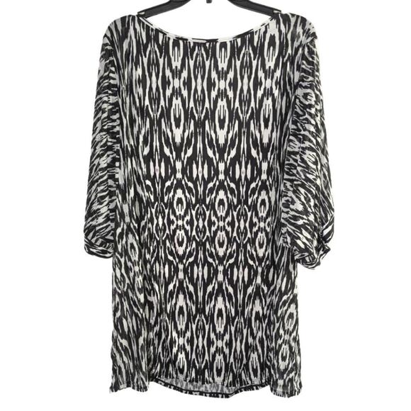 Cacique Swim Lane Bryant black & white tie dye Ikat sheer coverup tunic 2X 18/20 - Picture 2 of 6